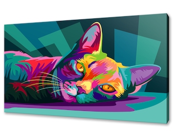 Cat Wall Art Canvas Print Wall Hangings Handmade Home Decor Customised Gift Colourful Animals Picture Wall Art Designs Fast Free UK Delivery