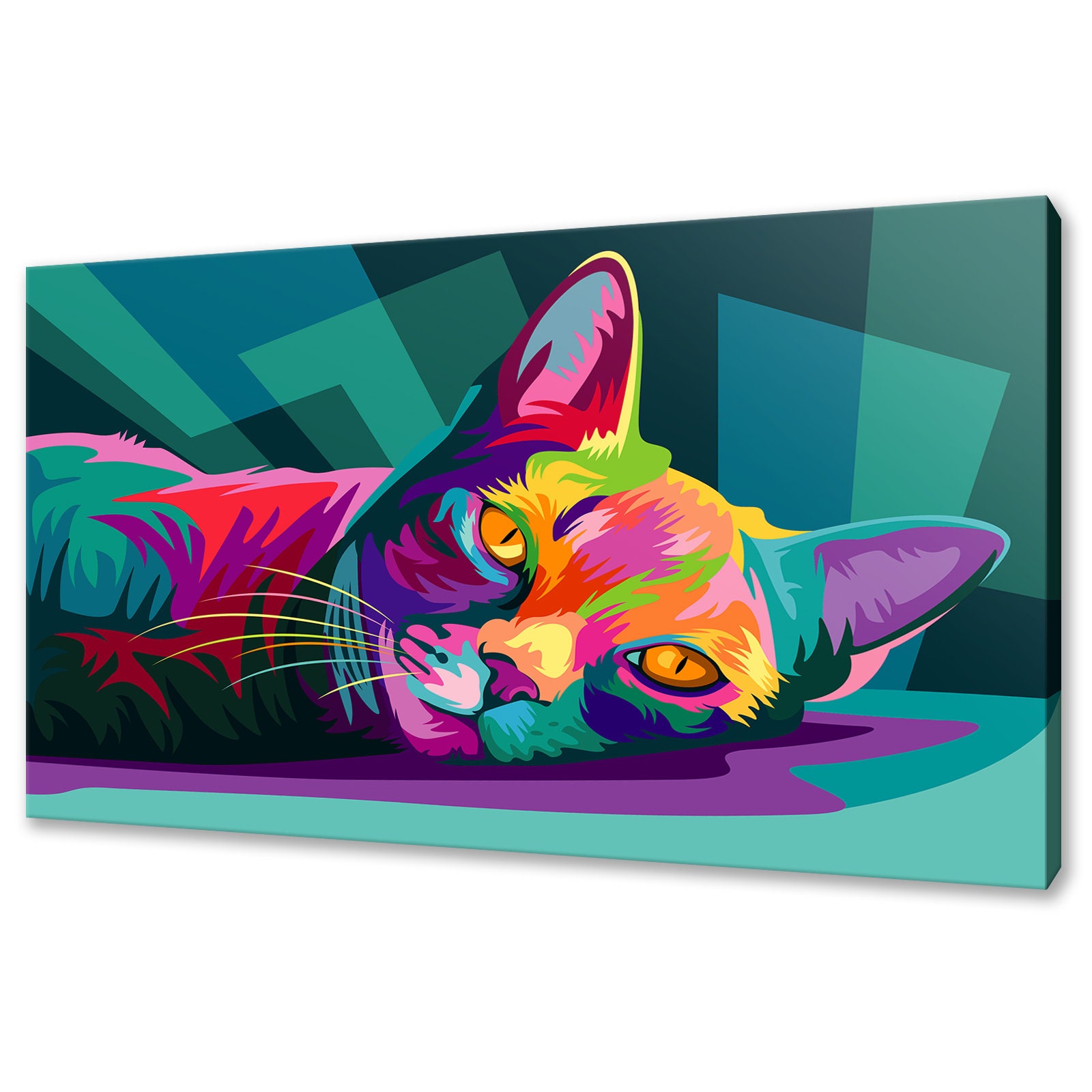 Cat colourful canvas print picture wall art home decor free Etsy
