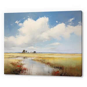 Vintage Summer River Country Landscape, Antique Countryside Print, Moody Painting Canvas Print, Living Room Wall Art, Farmhouse Decor Art