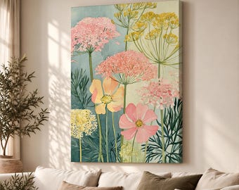 Soft Watercolour Fennel Flowers Canvas Print, Delicate Botanical Wall Art