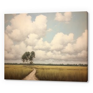 Vintage Country Road Landscape, Antique Countryside Print, Moody Painting Canvas Print, Living Room Wall Art, Farmhouse Decor Art