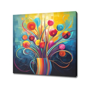 Abstract Colourful Flowers Oil Painting Style Canvas Print Art Wall Hanging, Living Room Decor, Modern Design Floral Art Print,