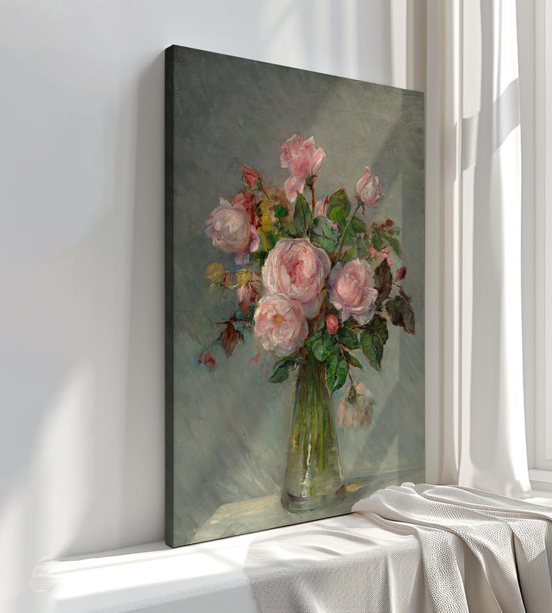 Pink Roses Canvas Print | Classic Painting Reproduction | Wall Art ...