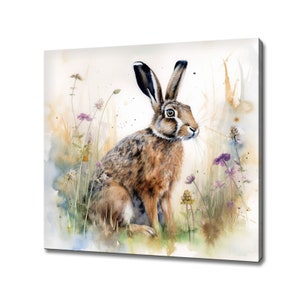 Hare Meadow Flowers Watercolour Canvas Art Print Picture Wall Hanging Handmade Home Decor Customised Gifts Wall Art Fast Free UK Delivery
