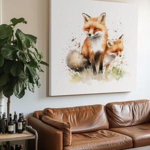 Red Foxes, Rustic Canvas Print Wall Art – Woodland Animal Decor – Red Fox Painting for Nursery, Bedroom, Living Room or Cottage Walls