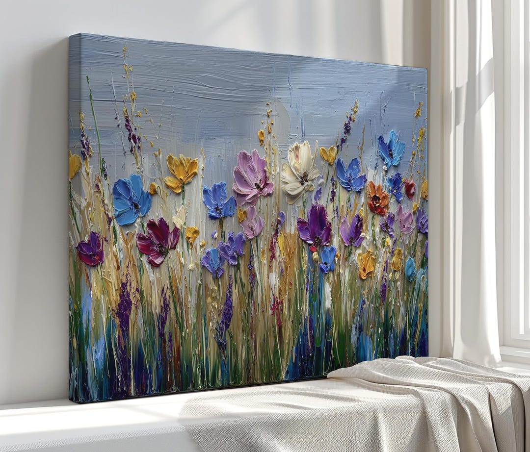 Colourful Wildflowers in the Meadow, Floral Abstract Canvas Print Art ...