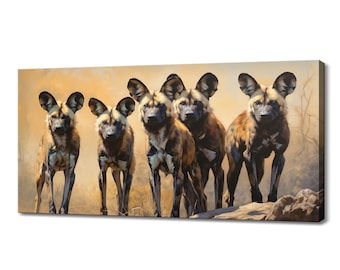 African Wild Dog Family Canvas Print I Wild Animals Wall Art | Gift For Wild Dog Lover | Animals Wall Art | Wildlife Home Picture Decor