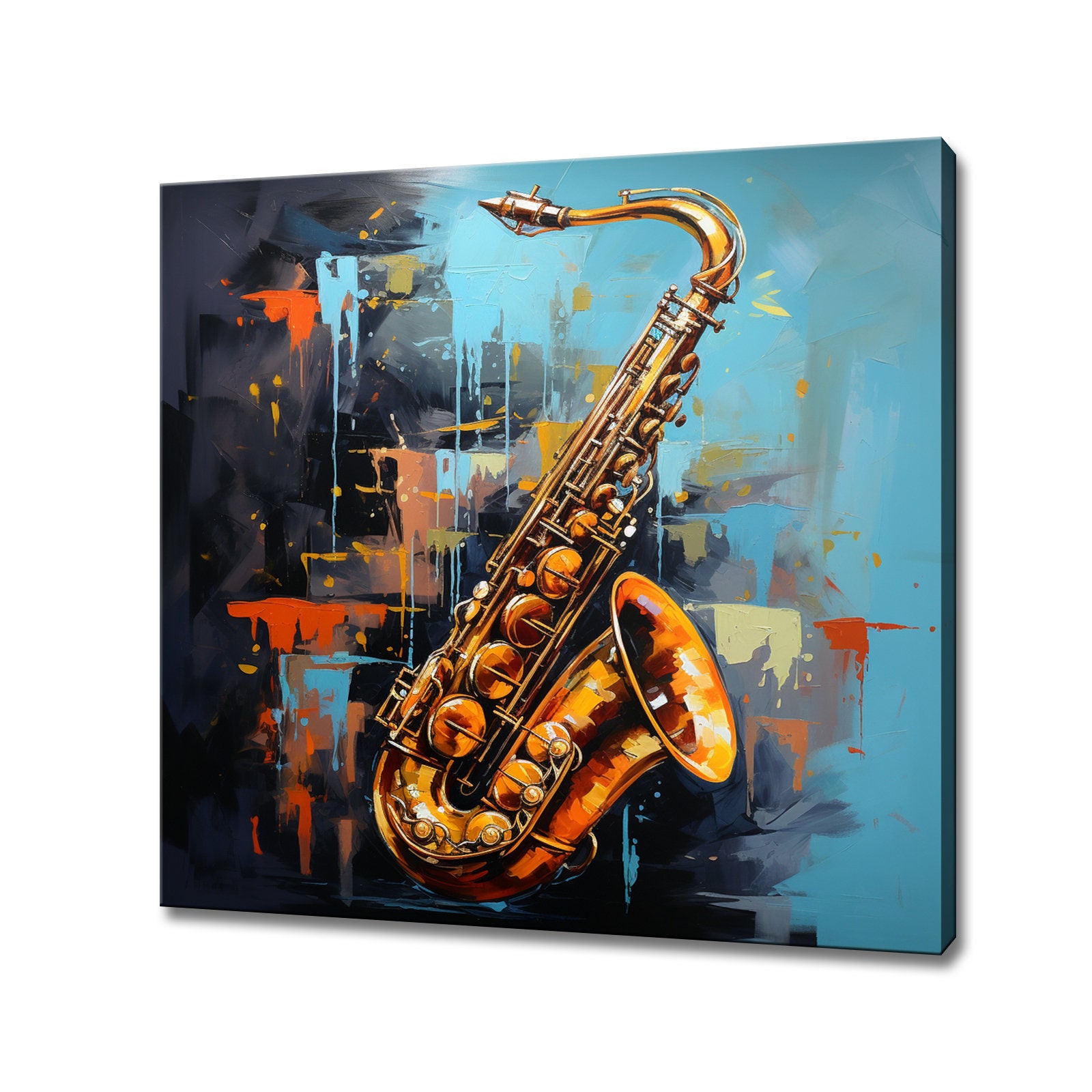 Saxophone Music Instrument Painting Style Canvas Print, Musical