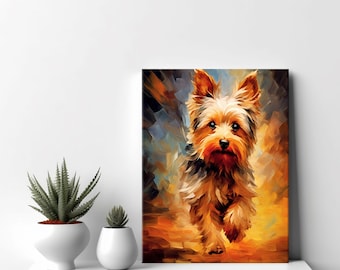 Stampa su tela raffigurante un cane Yorkshire Terrier / Stampa di un ritratto di cane colorato / Regalo per gli amanti degli Yorkshire Terrier / Decorazione murale per cani