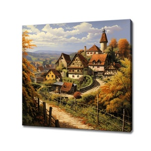 Country Village In Germany Art Print | German Countryside | Canvas Wall Hanging Picture | Vintage Cottage Print | Landscape Farmhouse Decor