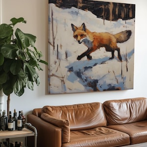 Fox in the Snow Canvas Print Wall Art – Woodland Animal Decor – Red Fox Painting for Nursery, Bedroom, Living Room or Cottage Walls