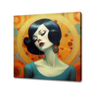 Beautiful Elegant Woman In Klimt Style Canvas Print, Female Portrait Print, Modern Woman Wall Art, African Female Wall Decor