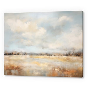 Vintage Summer Cloudy Country Landscape, Antique Countryside Print, Moody Painting Canvas Print, Living Room Wall Art, Farmhouse Decor Art