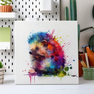 Hedgehog Watercolour Nursery Canvas Art Print Picture Wall Hanging Handmade Home Decor Customised Gifts Wall Art Fast Free UK Delivery image 2