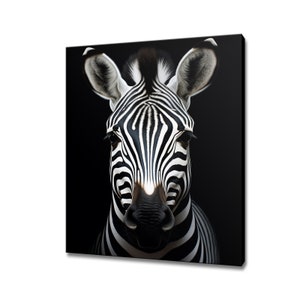Black White Zebra Animal Canvas Print | Zebra Wall Art Portrait | Wildlife Home Decor I Gift For Zebra Lover | Artwork For Nature Lovers