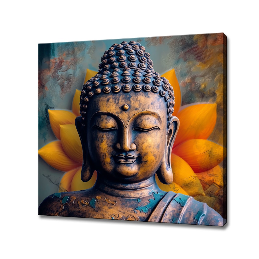 Buddha Orange Lotus Flower Canvas Print | Spiritual Art Print Wall ...
