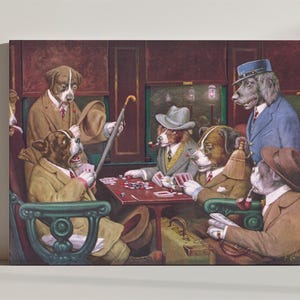La sua stazione e i quattro assi Cassius Marcellus Coolidge Cani che giocano a poker Stampa su tela – Arte murale vintage per gli amanti dei cani