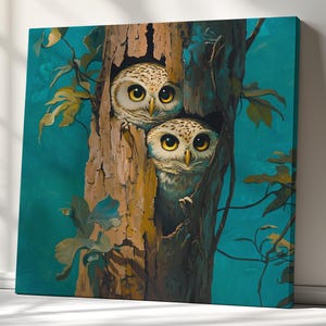 Owls Canvas Print, Colorful Owl Wall Art, Nature Decor for Home, Cute Animal Print, Gift for Owl Lovers & Nursery Decoration