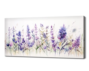 Lavender Purple Beautiful Spring Wildflowers Field Meadow, Modern Design Floral Art Home Decor, Watercolour Flowers Canvas Print Wall Art