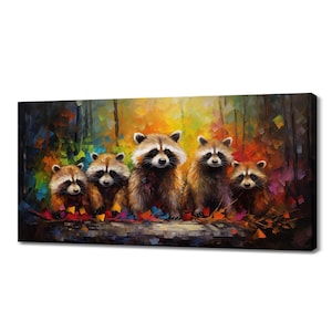 Raccoon Family Wall Art Canvas Print Room Decor Animals Handmade Wall Hangings Customised Gifts Fast Free UK Delivery