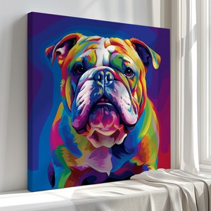 Bulldogge Leinwanddruck, Hunde Wand Kunst, Hunde Liebhaber Geschenk, Zeitgenössische Wandbehang, Handgemachter Kunstdruck