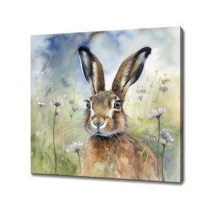 Hare Meadow Flowers Watercolour Canvas Art Print Picture Wall Hanging Handmade Home Decor Customised Gifts Wall Art Fast Free UK Delivery