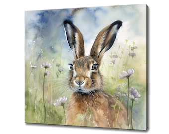 Hare Meadow Flowers Watercolour Canvas Art Print Picture Wall Hanging Handmade Home Decor Customised Gifts Wall Art Fast Free UK Delivery