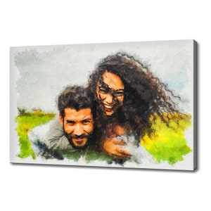 Personalised portrait, Watercolour Canvas Print, Anniversary Gift, Customised artwork from photo, Family portrait, Handmade Custom Art Print