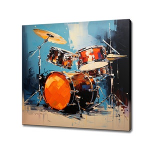 Music Drums Colourful Oil Painting Style Canvas Print, Musical Instrument Wall Art, Gift For Musician, Classical Music Studio Decor