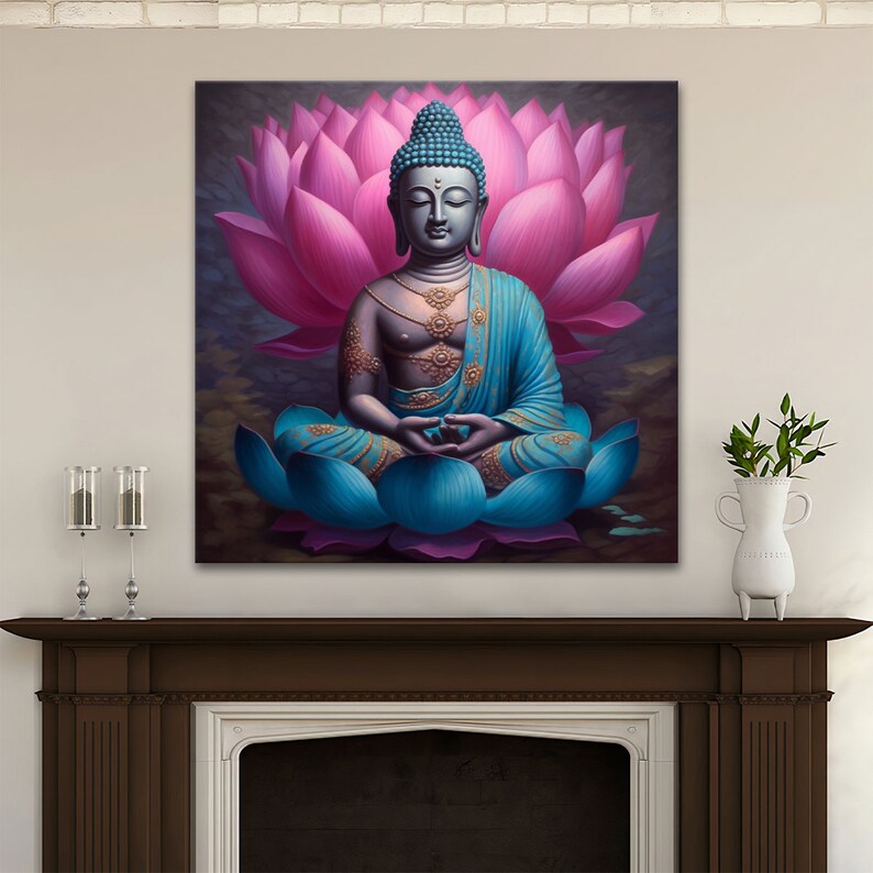 Buddha Pink Lotus Flower Canvas Print | Spiritual Art Print Wall ...