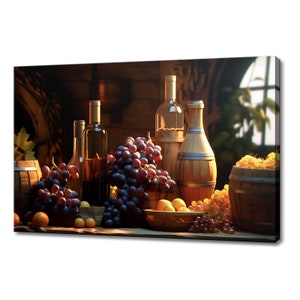 Vintage Bottles Of Red White Wine Grapes Tuscany Winery Canvas Print, Wine Lover Gift, Kitchen Restaurant Wall Art Print, Wine Wall Decor