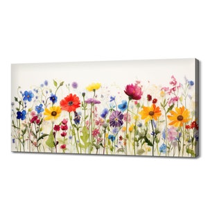 Colourful Beautiful Spring Wildflowers Field Meadow, Modern Design Floral Art Home Decor, Watercolour Flowers Canvas Print Wall Art