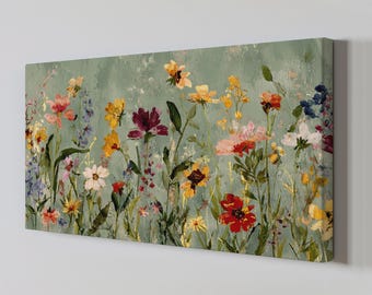 Sage Green Wildflowers Canvas Print – Botanical Floral Wall Art for Home Décor