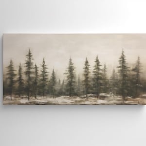 Moody Pine Forest Landscape Canvas Print – Serene Nature Wall Art – Misty Woodland Scene for Rustic or Minimalist Home Decor