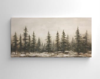 Moody Pine Forest Landscape Canvas Print – Serene Nature Wall Art – Misty Woodland Scene for Rustic or Minimalist Home Decor