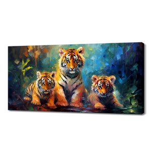 Baby Tigers Family Wall Art Canvas Print Room Decor Animals Handmade Wall Hangings Customised Gifts Fast Free UK Delivery