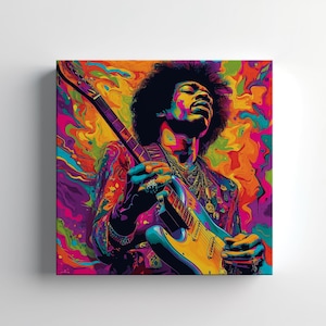 Jimi Hendrix Leinwanddruck, Moderne Wandkunst, Musik-Liebhaber Geschenk, Zeitgenössische Wandbehang, Handgemachter Kunstdruck, Schnelle Bearbeitung
