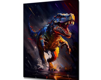 T Rex Dinosaur Colourful Painting Wall Art Canvas Print Home Decor Animals Handmade Wall Hanging Customised Gifts Fast Free UK Delivery