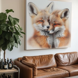Fox Couple Rustic Canvas Print Wall Art – Woodland Animal Decor – Red Fox Painting for Nursery, Bedroom, Living Room or Cottage Walls