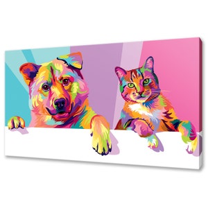 Dog and Cat Wall Art Canvas Print Home Decor Colourful Animals Handmade Wall Hangings Customised Gifts Fast Free UK Delivery