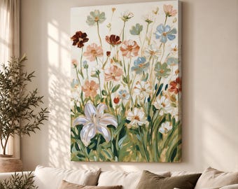 Impressionist Garden Canvas Print, Colourful Floral Landscape Wall Art