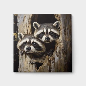 Canvasafdruk wasberen | Leuke natuurkunst voor woondecoratie | Natuurkunst aan de muur | Cadeau voor dierenliefhebbers