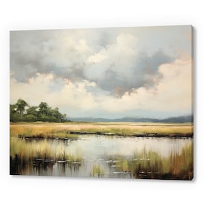 Vintage Country Summer Landscape, Antique Countryside Print, Moody Painting Canvas Print, Living Room Wall Art, Farmhouse Decor Art