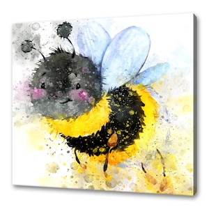 Cute Bumble Bee Watercolour Painting Style Canvas Art Print Handmade Home Decor Customised Gifts Animals Wall Art Fast Free UK Delivery