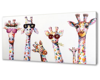 Funky Giraffes Wall Art Canvas Print Picture Home Decor Animals Handmade Wall Hangings Customised Gifts Fast Free UK Delivery