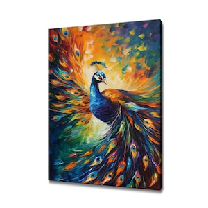 Majestic Peacock Art Print Canvas Print Picture Wall Hanging Handmade Art Print Home Decor Gifts Fast Free UK Delivery