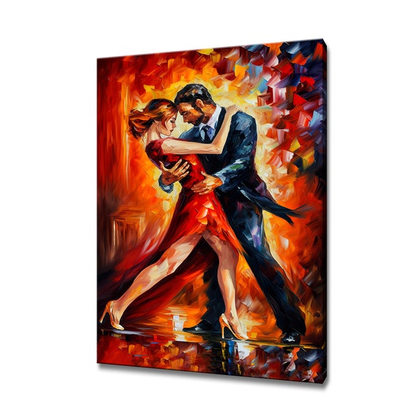 Tango Rouge Noir Couple Danse Toile Impression Image Peinture Mur Art Décor À La Maison À La Main Tenture Murale Cadeau Personnalisé Livraison Rapide