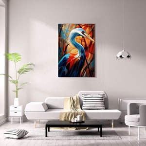 Crane Bird Canvas Print Picture Painting Wall Hanging, Handmade Wall Art Print Home Decor, Gift For Bird Lovers Picture Ready To Hang