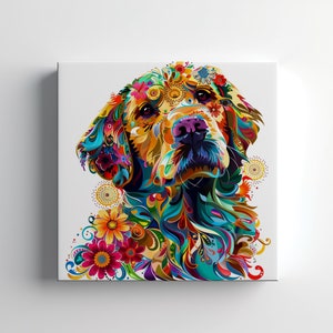 Golden Retriever Leinwanddruck, Hunde Wandkunst, Hundeliebhaber Geschenk, zeitgenössische Wandbehang, handgemachter Kunstdruck, schnelle Umschlagarbeit