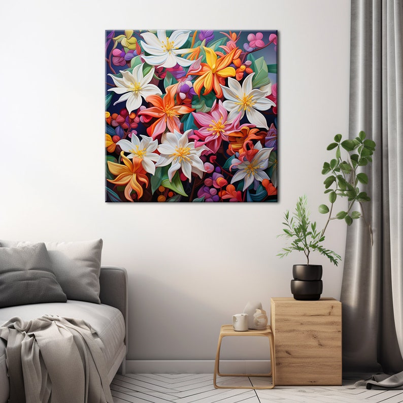 Colourful Jasmine Flowers Bouquet Oil Painting Style Canvas Print Art ...